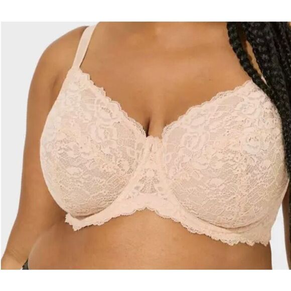 Tan Torrid Full-Coverage Unlined Lace Straight Back Bra nude size 48 DD - Picture 1 of 11